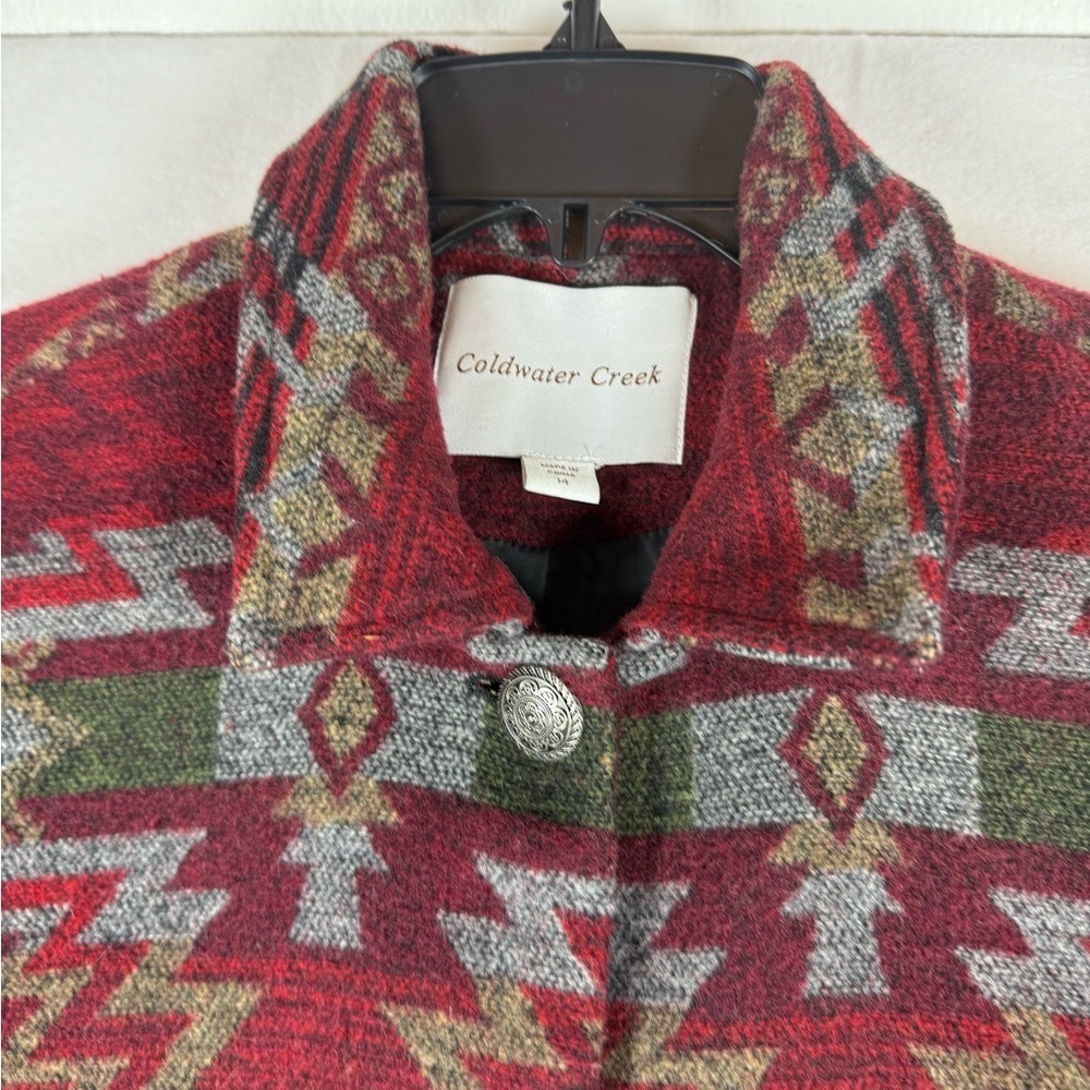 Coldwater Creek Women's Aztec Button-up Blazer Red/Green/Black/Gold Size 14 - Picture 4 of 14